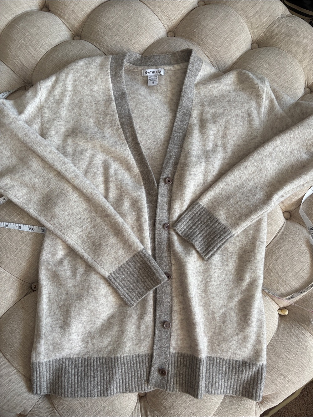 Athleta Beige & Gray Cashmere-Blend Button Cardigan